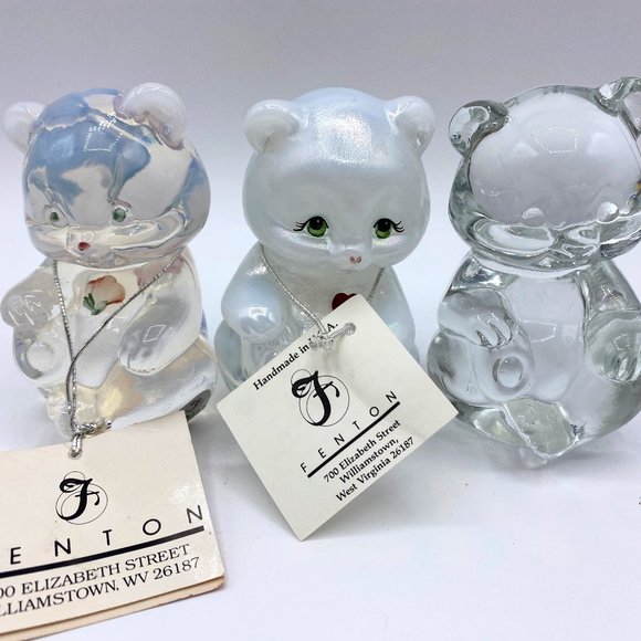 Fenton hand painted Bear Cubs set of three 3.5" mint